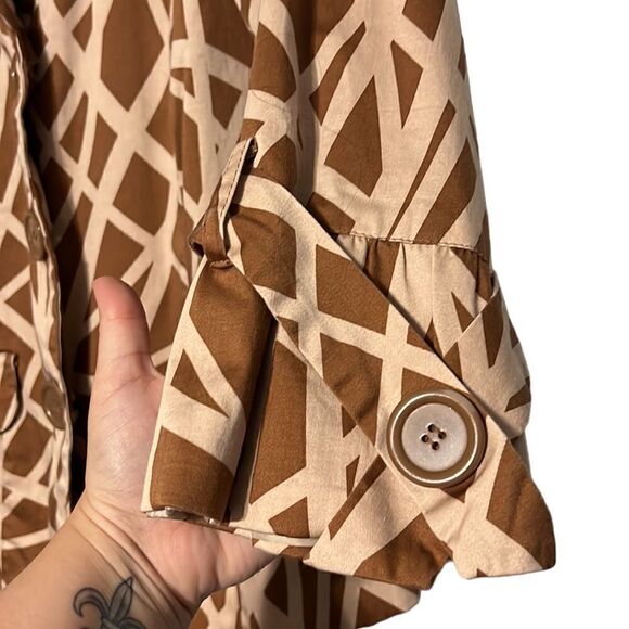 Woman's Blazer Jacket Size 14 Metrostyle Brown Tan Button Front Faux Pockets - Picture 4 of 9